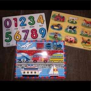 Melissa & Doug wooden puzzles.